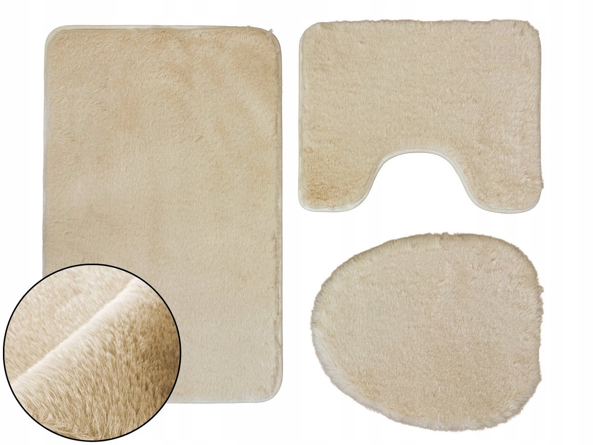 Lombok Antislip Badkamerset Zacht Pluche Ecru 3 Delig