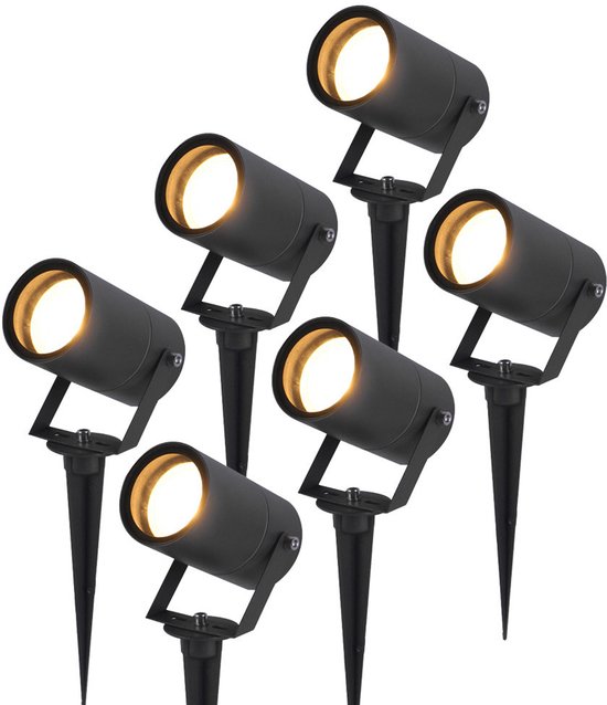 HOFTRONIC™ 6x Spikey LED Prikspot 5 Watt 4000K Zwart IP65 waterdicht - Tuin spots, spots bodem buiten