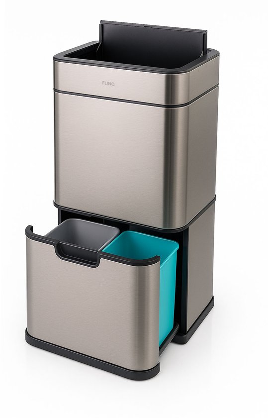 FlinQ Senzaro prullenbak 3 vakken 60 liter Zwart | Beste Deal