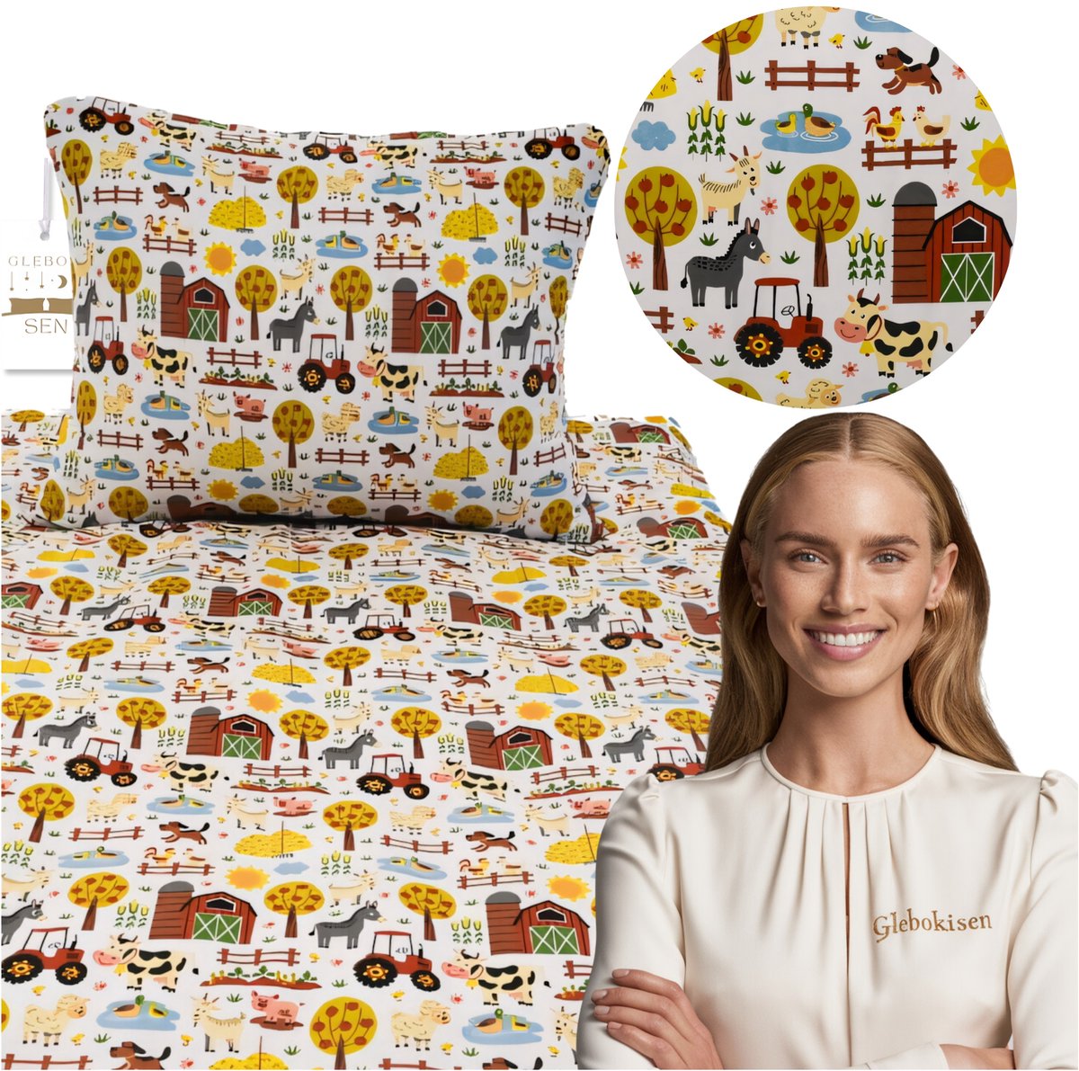 Kinderbeddengoed 100x135cm Vrolijke Boerderij 100% Katoen