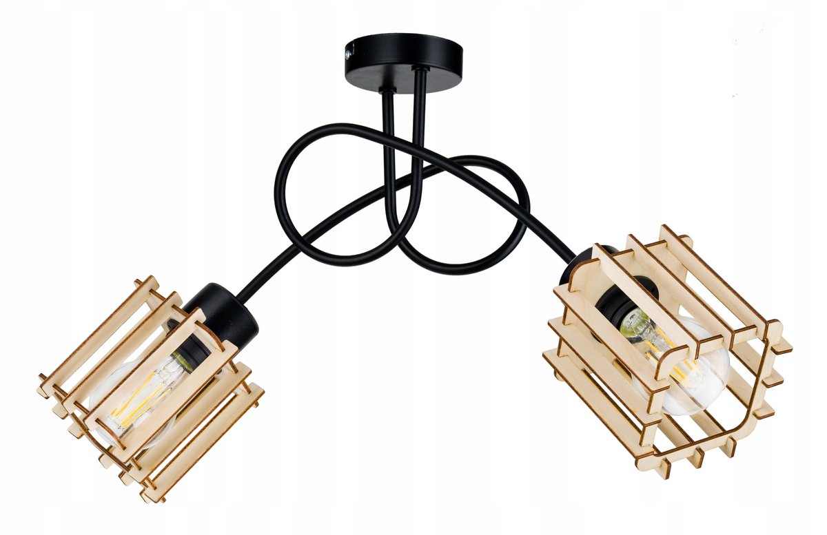 Loft Hanglamp met Houten Kappen - Zwart - E27