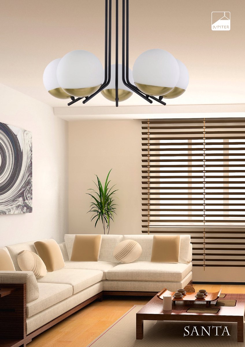 SANTA Loft Hanglamp Zwart Glas Bol - 5xE14 - 58cm