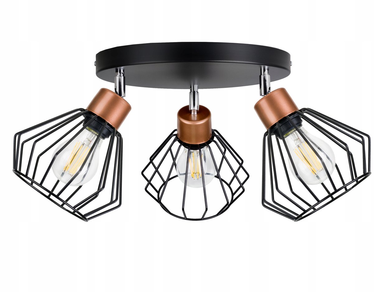 Luxe Plafondlamp Druti Brylant - Zwart met Koperen Accent (3xE27)