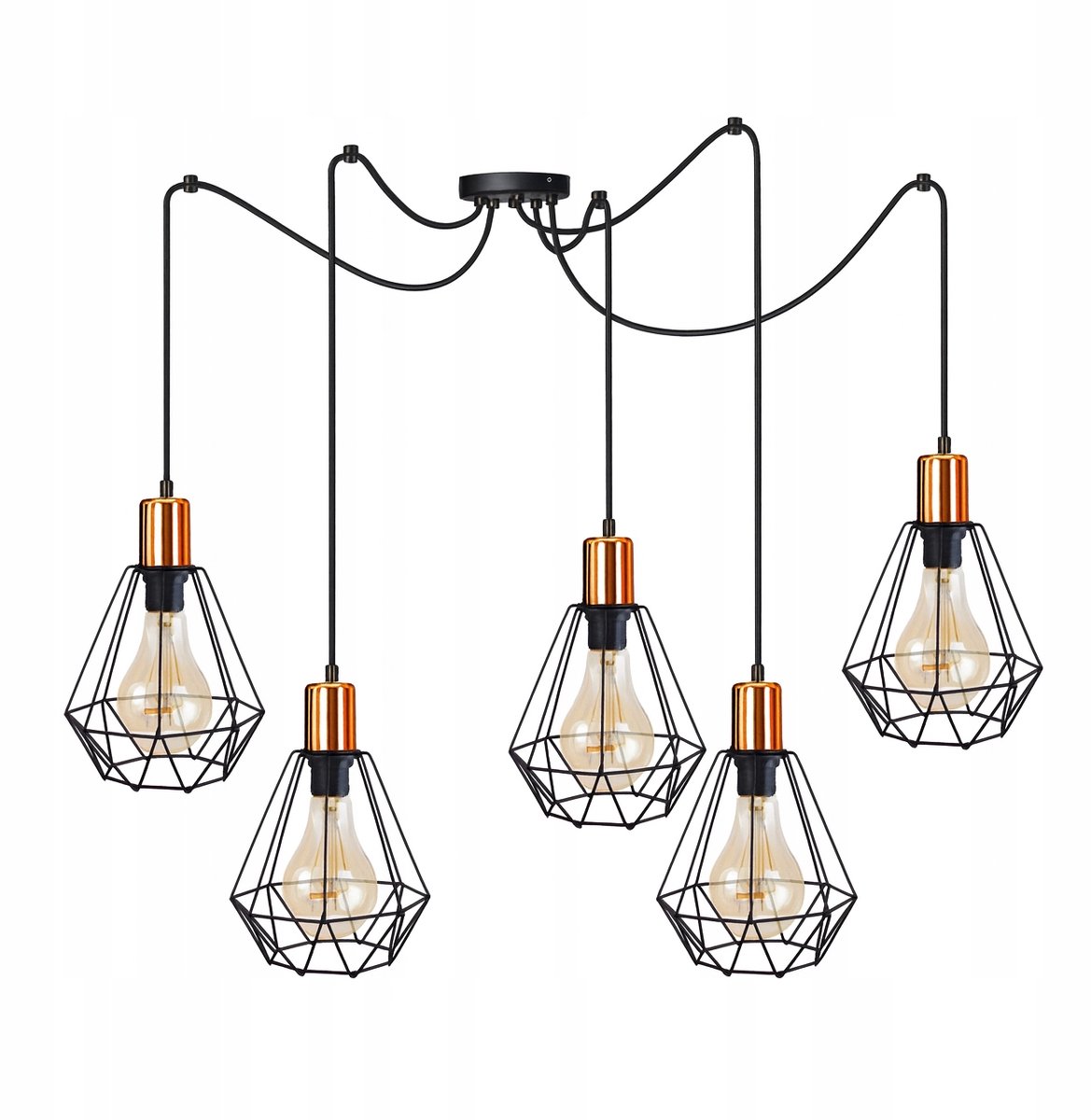 Loft Hanglamp Pająk 5xE27 Zwart Koper Diamant Verstelbaar