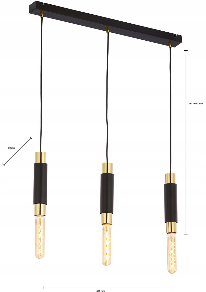 Jupiter LILE moderne hanglamp, 3-lichts, messing/zwart
