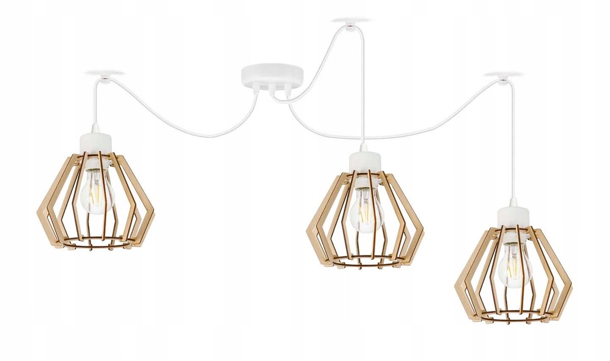 Hanglamp ZWISS Loft 3x E27 met Houten Kappen - Verstelbaar