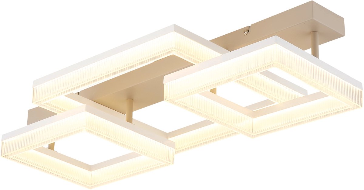 Globo LED plafondlamp vierkantjes zandkleurig design lamp eetkamerlamp woonkamerlamp, metaal, 40W 3300Lm warm wit, LxBxH 66x33x12,3 cm