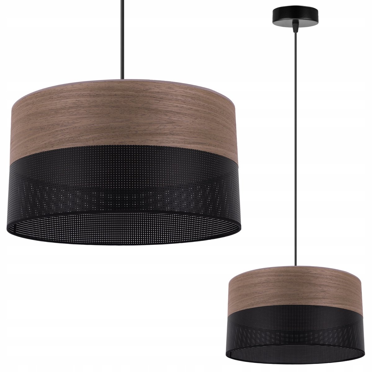 Hanglamp Zwart Notenhout Fineer Loft Stijl E27 60W