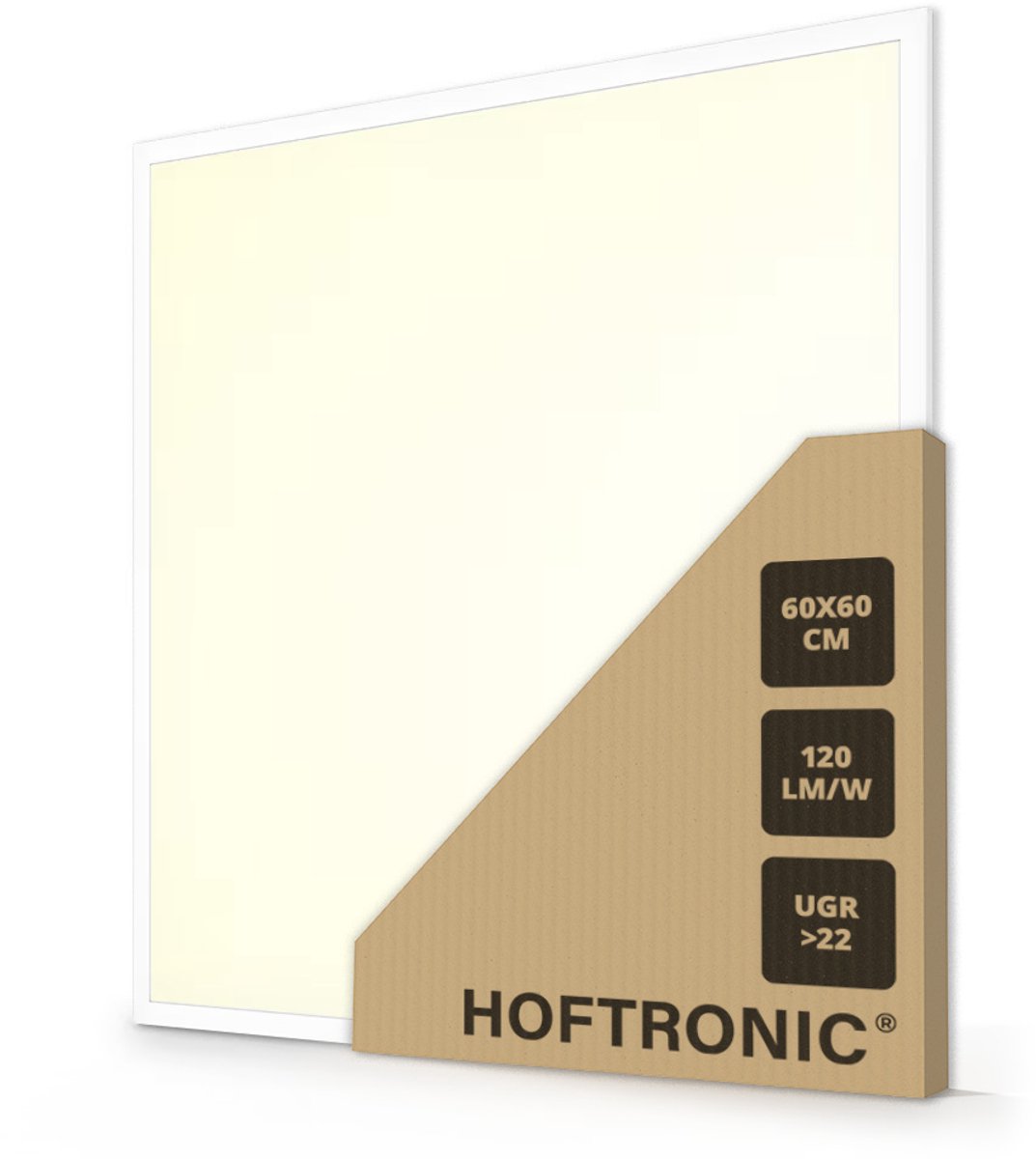 HOFTRONIC LED paneel vierkant – 60x60 cm – 36 watt 4320 lumen 3000K warm wit – flikkervrij UGR22 – niet dimbaar – aluminium wit – IP20 – kantoorverlichting systeemplafond