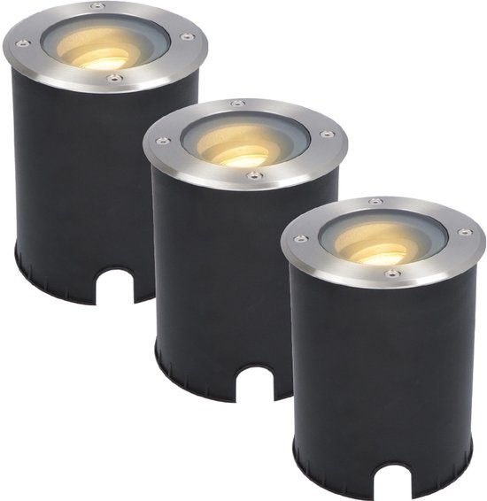 HOFTRONIC™ 3x Lilly dimbare LED Grondspot - Kantelbaar - Overrijdbaar - Rond - RVS - 2700K - 5 Watt - IP67 waterdicht - 3 jaar garantie Grondspot buiten 230V