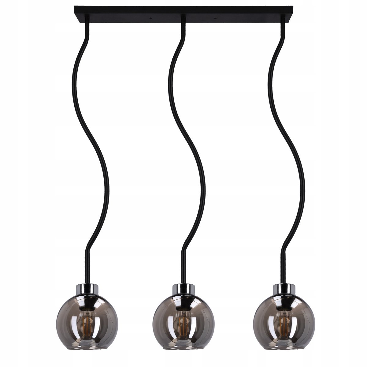 Glamour Hanglamp 3x E27 LED - Zwart met Rookglazen Kappen