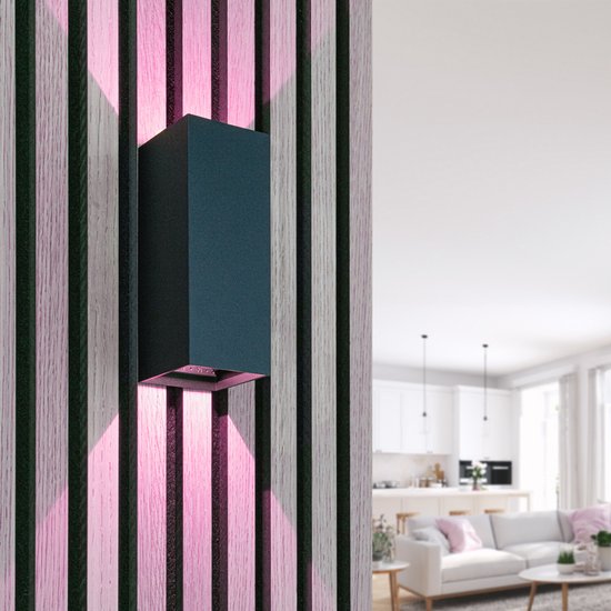 HOFTRONIC SMART HOFTRONIC - Miles S Smart LED Wandlamp - 10 Watt - RGBWW - 16,5 miljoen kleuren - IP65 - Wifi & BLE - Zwart - Binnen en buiten