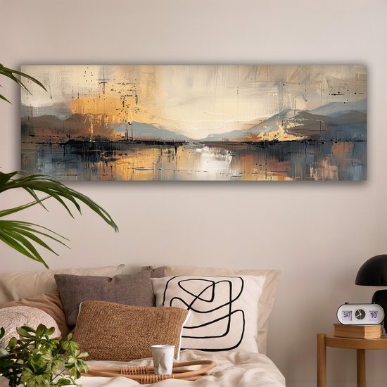 Tableau sur toile 180x60 cm - Décoration murale abstraite - Moderne - Beige - Esthétique - Or - Décoration murale salon - Décoration chambre - Accessoires de décoration - Peintures sur toile