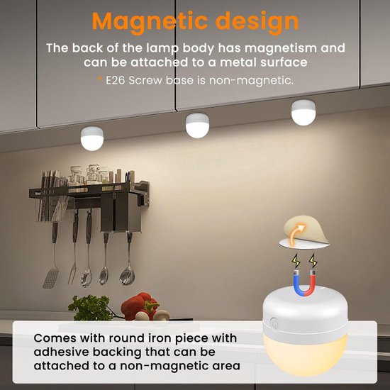 2 stuks oplaadbare gloeilampen met afstandsbediening, timer en 3 kleurtemperaturen - E27 magnetische oplaadbare gloeilamp op batterijen — afbeelding 4