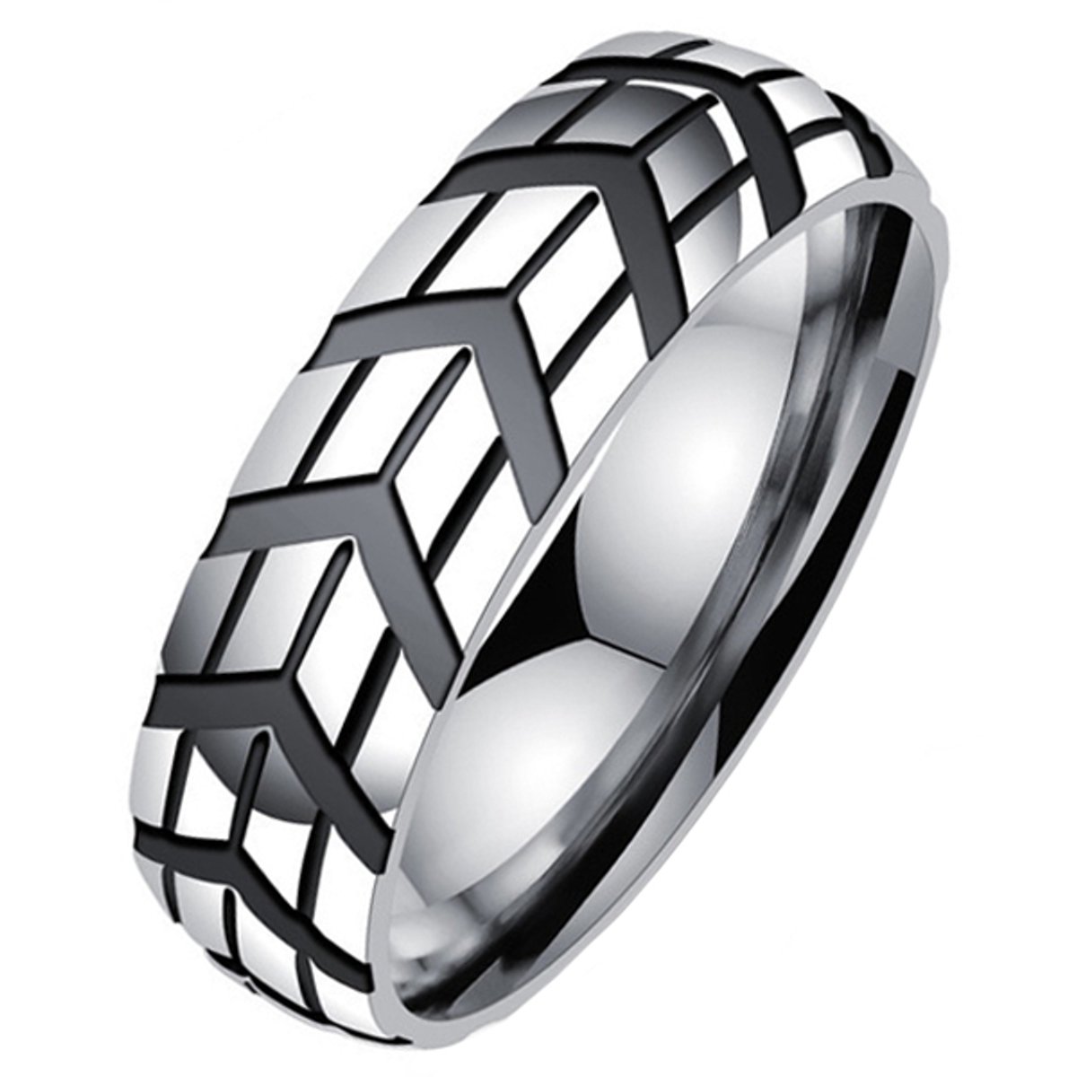 Gegroefde edelstaal heren ring-21mm