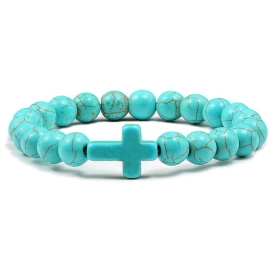 Bracelet perlé Memphis pour homme avec croix turquoise