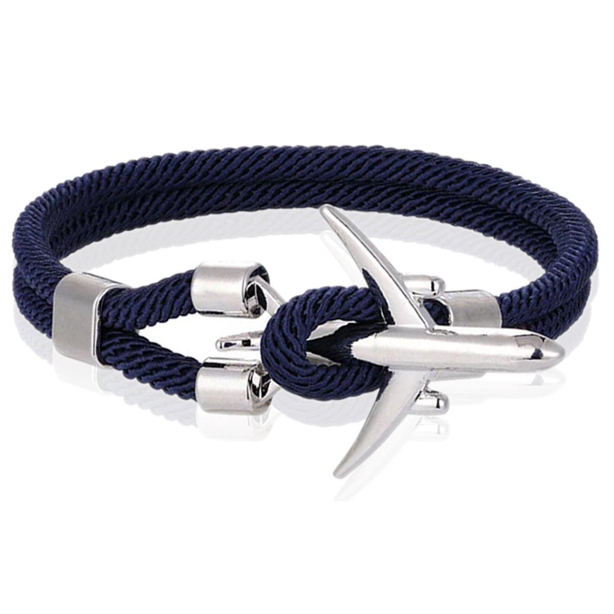 Heren Armband Paracord Vliegtuig Anker Zilverkleurig Blauw-19cm