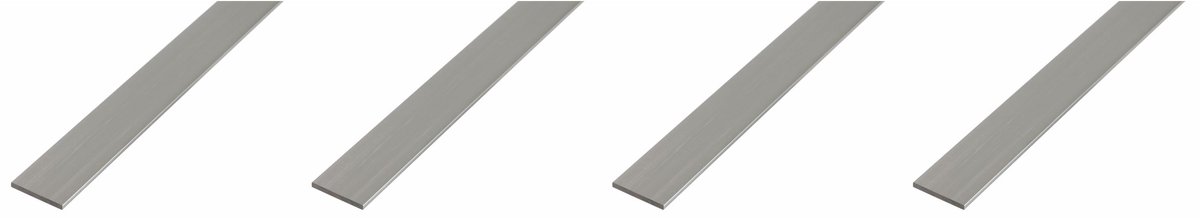 Alberts 4 x BA-Profil, platte strip, aluminium, naturel, 25 x 2 mm, lengte 1 m
