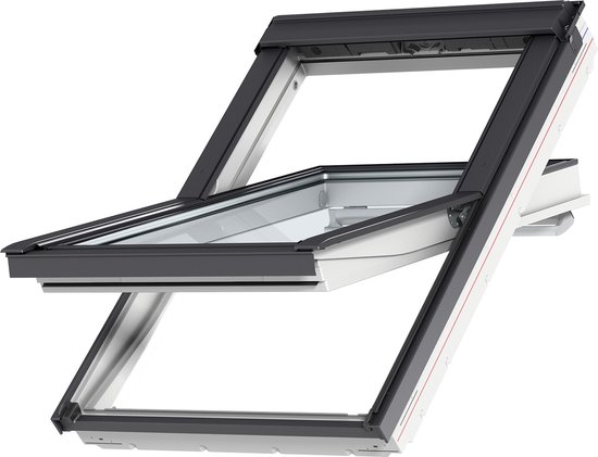 VELUX Dakraam GGU MK08 0070, 78x140cm, centraal scharnierpunt, wit polyurethaan met leisteen gootstuk (EDL 1000) en waterkerende manchet (BFX)