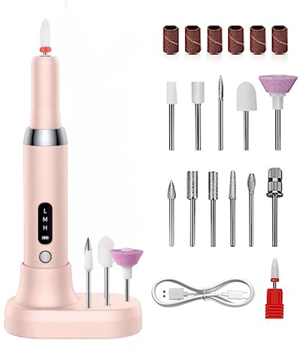 Daity 1 Set - Nagelvijl electrisch - nagelgereedschapset - 3 Standen - Inclusief Accessoires (roze)