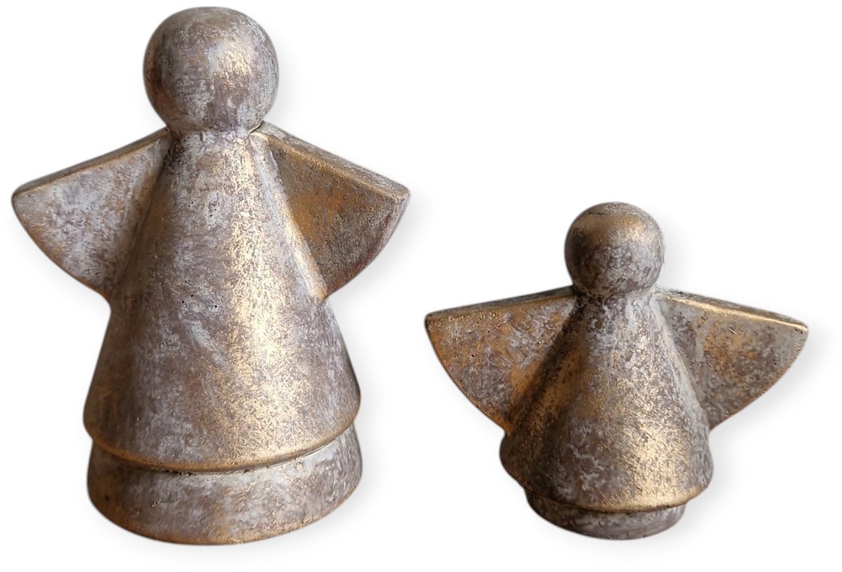 Daan Kromhout - Engel - Angel - Set van 2 - Beton - Beelden - Robuust Goudkleur - 16 en 11cm hoog