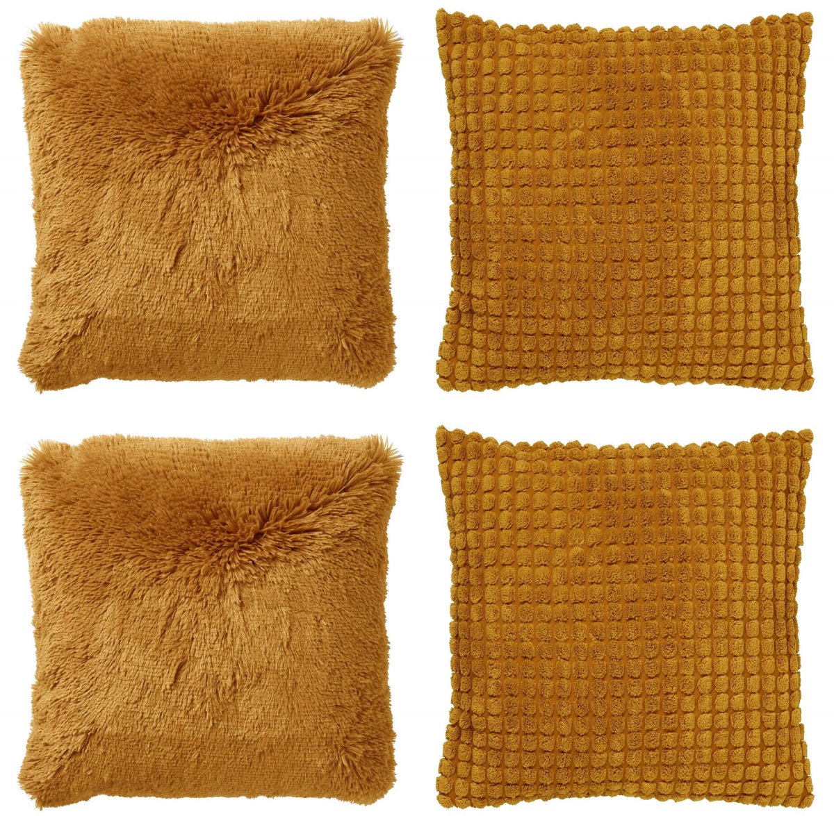 Dutch Decor KUSSENSET - 4-delig - Cosy Favourites - 45x45 cm - inclusief binnenkussens - geel - Met Ritssluiting – Decoratie set sierussens - Comfortabele kussentjes voor op de Bank