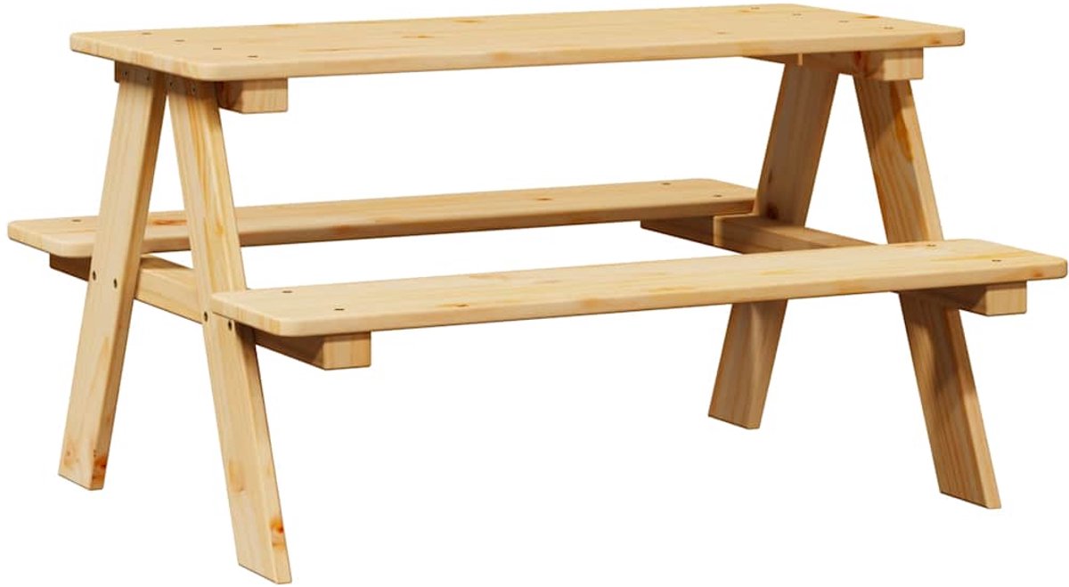 vidaXL Kindertafel - met - banken - 90x79,5x50 - cm - massief - hout Naturel