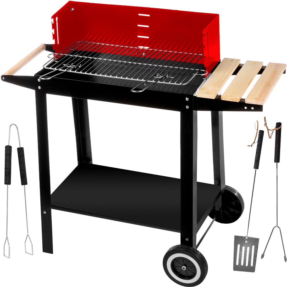 Grill Koolstof met Wielen, Plank & Accessoires - BBQ Grill&Chill