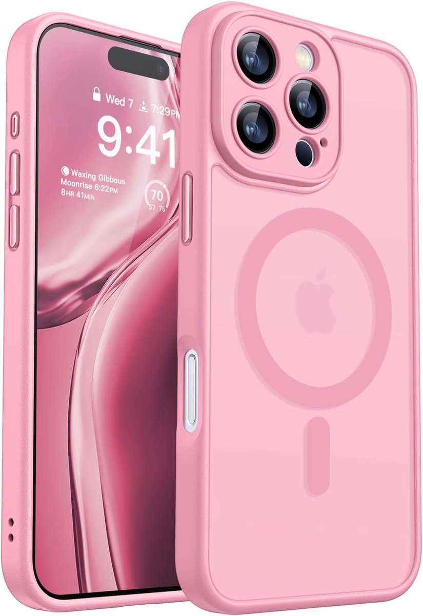 Hoesje Geschikt voor iPhone 16 Pro Hoesje Roze - Hoesje Geschikt voor MagSafe iPhone 16 Pro - Shockproof Back Cover met Lens beschermer