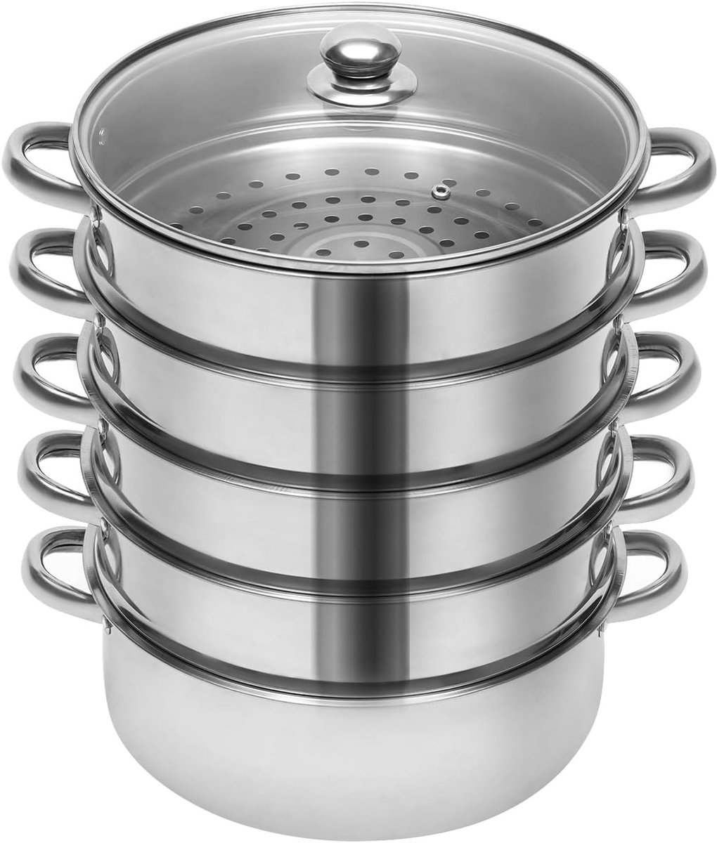 Roestvrijstalen stoompan - Stoomkoker met deksel - Gezond koken - 5-laags ontwerp - 26 cm - Zilver