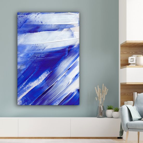 Peinture sur toile - Design - Blauw - 80x120 cm - Décoration murale