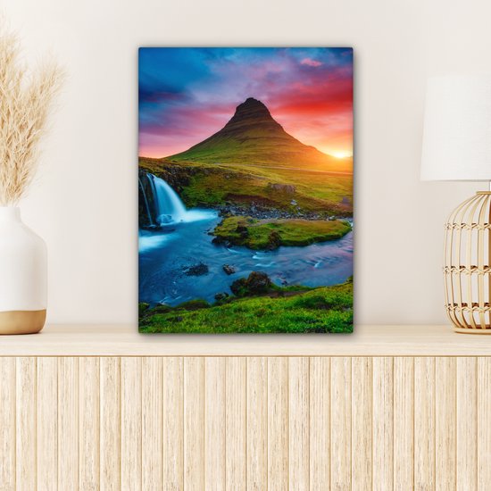 Peinture sur toile - Cascade - Islande - Coucher de soleil - Berg - Tableaux sur toile salon - Chambre à coucher - Toile - 30x40 cm - Décoration murale