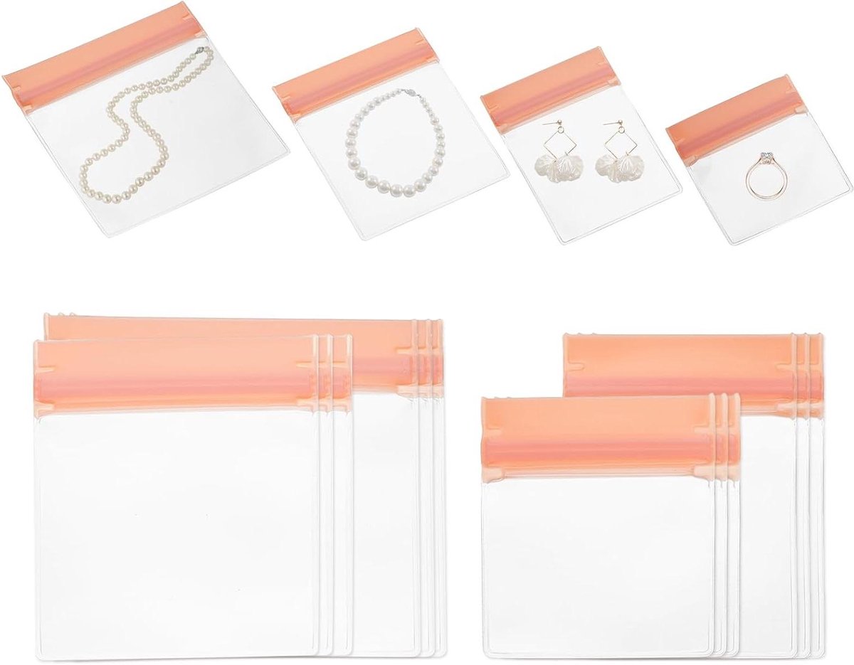 JHubers Goods - Set van 12 transparante sieradenzakjes voor reizen - Anti-condens plastic zakken met ritssluiting