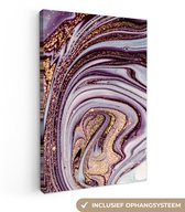 Toile Peinture Marbre - Rose - Goud - Pailleté - Aspect Marbre - Luxe - 60x90 cm - Décoration murale