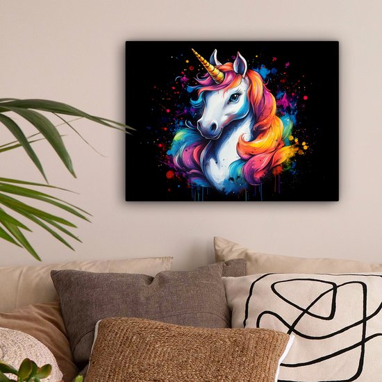 Peinture sur toile 40x30 cm - Décoration murale Graffiti - Licorne - Filles - Coloré - Décoration murale salon - Décoration chambre - Accessoires de chambre - Peintures