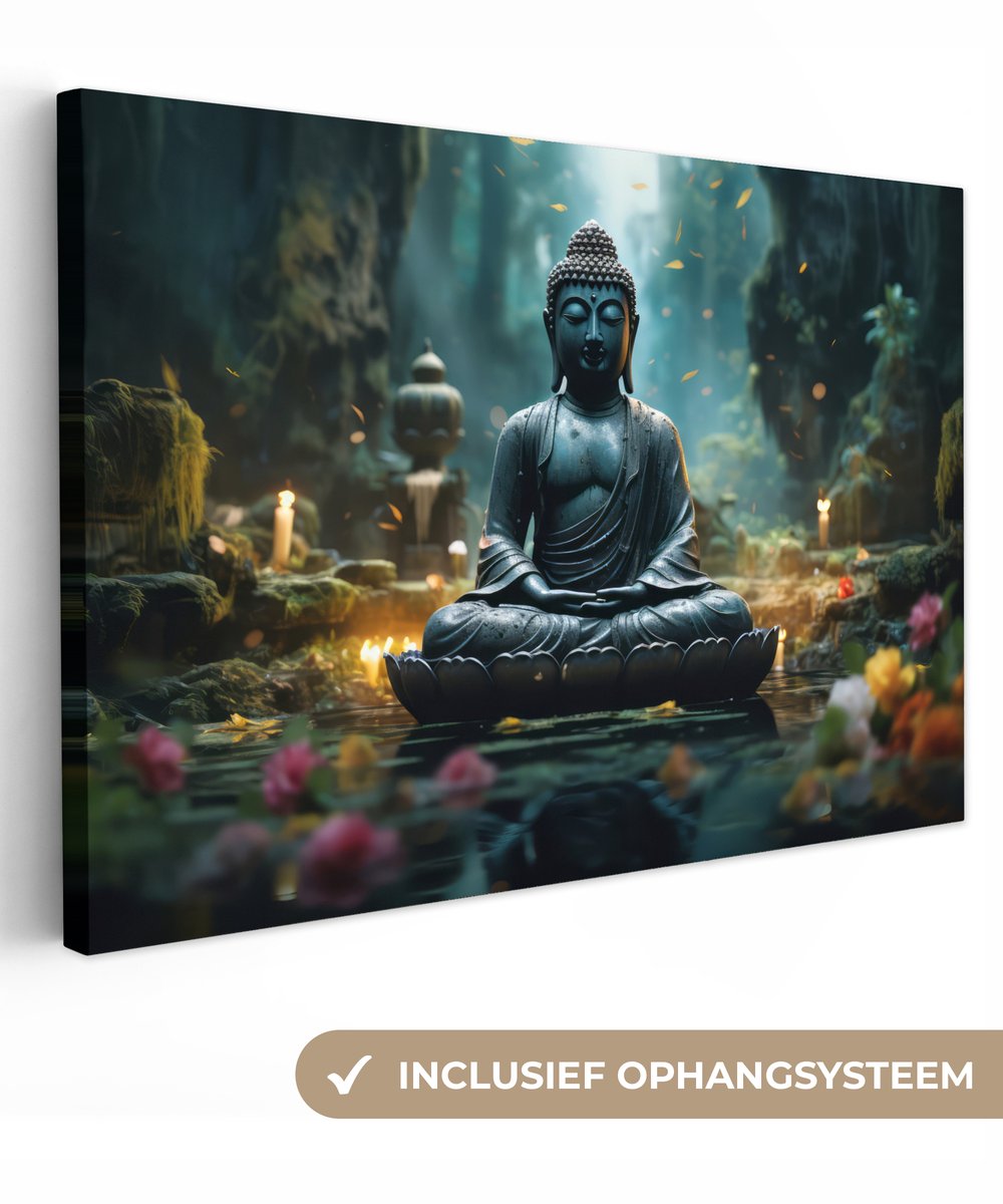 Canvas Schilderij 120x80 cm - Boeddha - Beeld - Buddha - Zen - Kunst - Boedha - Wanddecoratie - Muurdecoratie woonkamer - Kamer decoratie - Wanddoek binnen - Woonaccessoires