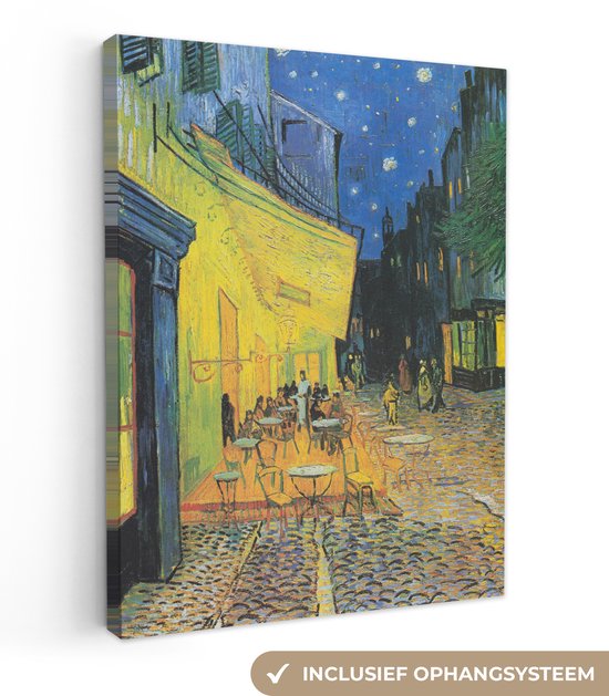 Canvas van Gogh - Caféterras bij nacht - Vincent - Kunst - 60x80 cm - Muurdecoratie