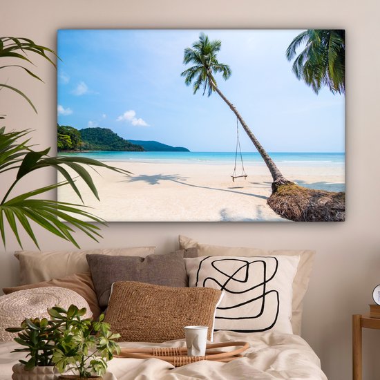 Tableau sur Toile Plage - Palmiers - Balançoire - 120x80 cm - Décoration murale