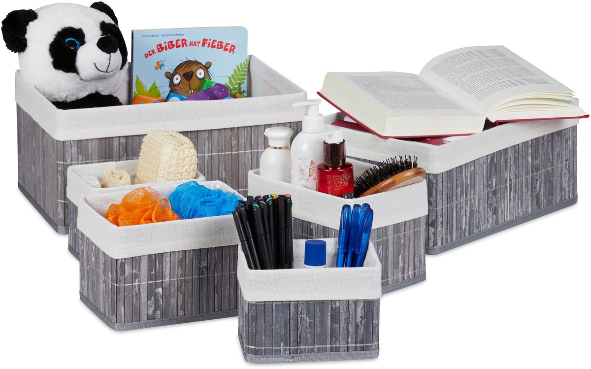 24x opbergmand bamboe - grijze manden set - badkamer - opbergbox woonkamer