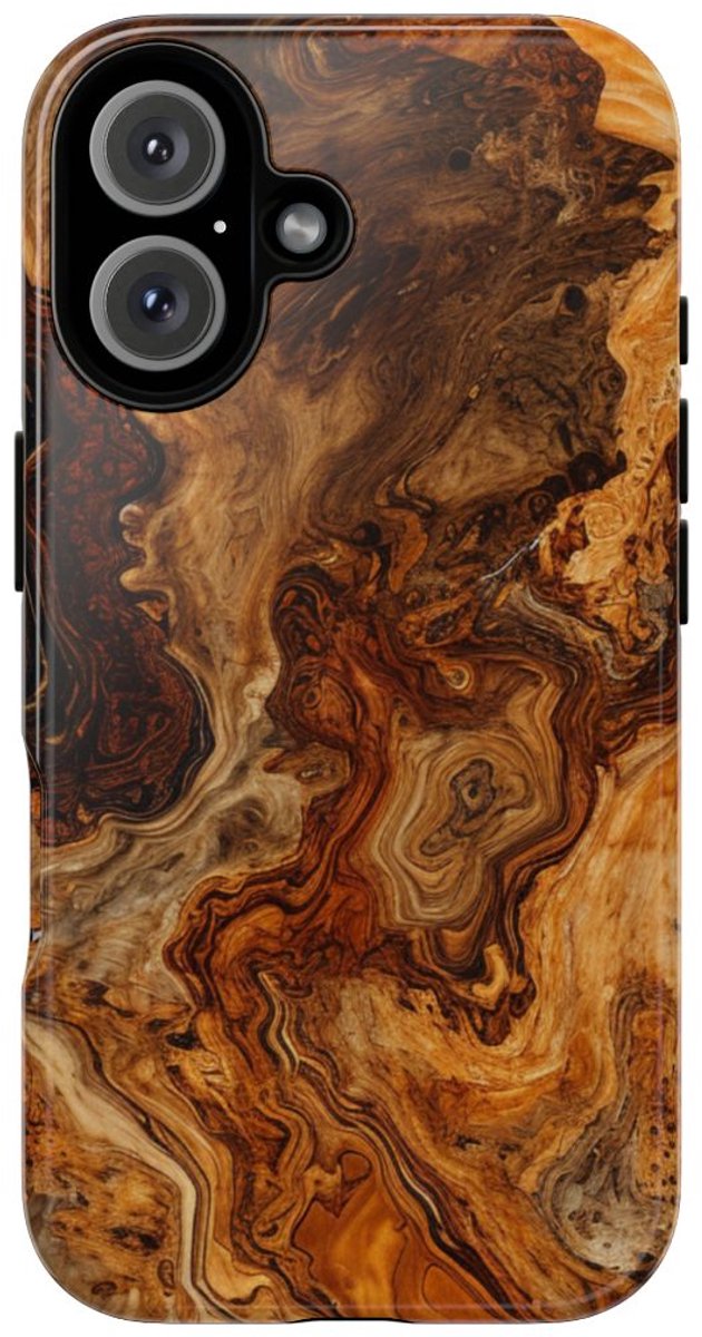 Luxe Burlhoutstructuur met Glanzende Afwerking – Telefoonhoesje Geschikt voor iPhone 16