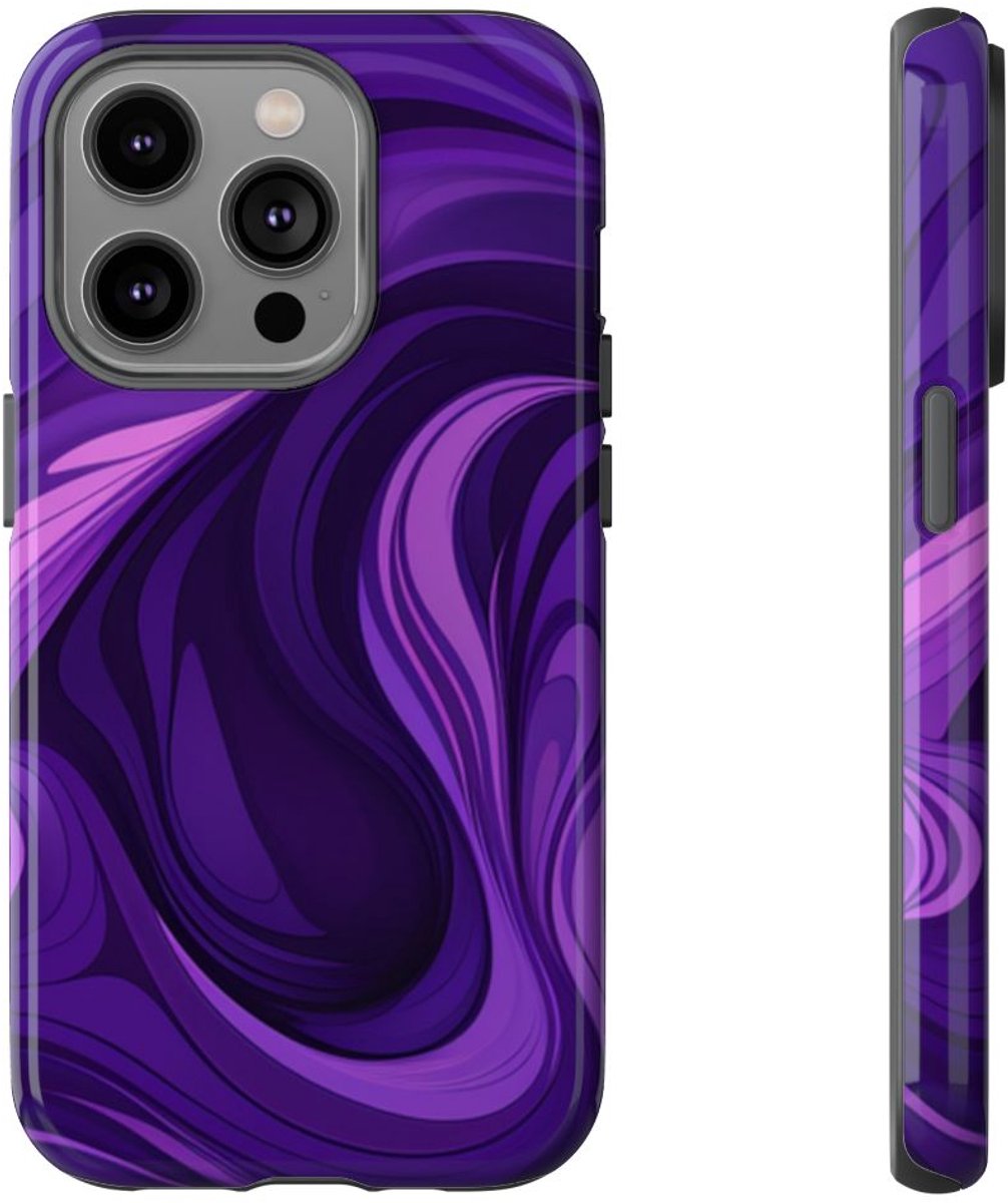 Paarse Abstracte Golfpatroon – Telefoonhoesje Geschikt voor iPhone 14 Pro