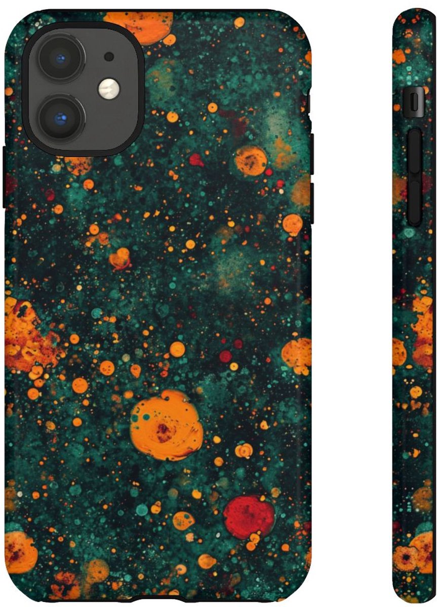 Abstracte Oranje en Teal Bellenpatroon – Telefoonhoesje Geschikt voor iPhone 11