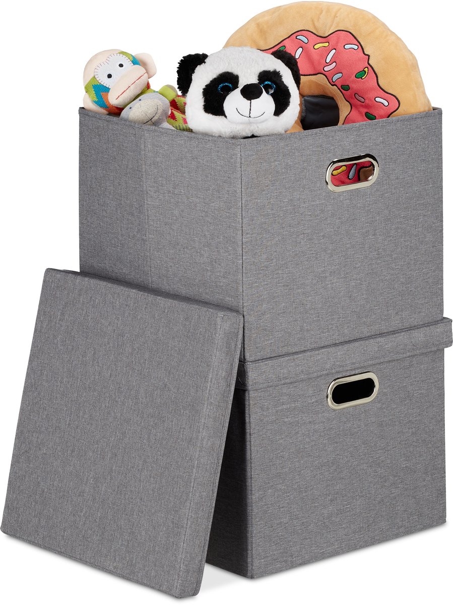 Relaxdays opbergbox, set van 5, stapelbaar, 50 l, met deksel, deurtjes & wielen, kunststof, opvouwbare opbergbak, wit
