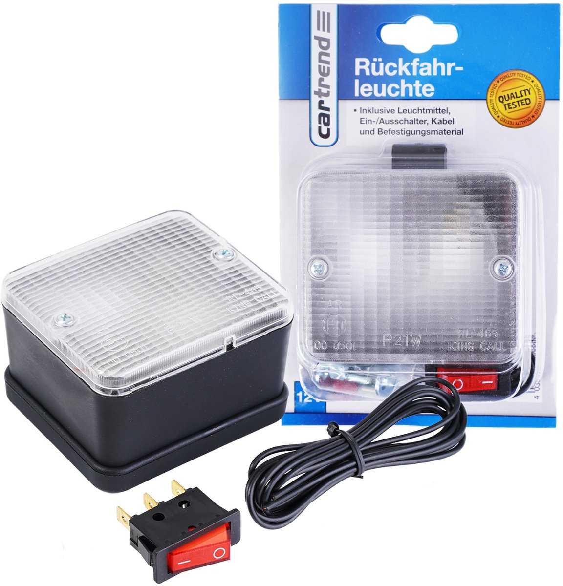 Cartrend Achteruitrijlicht 12V met beugel + schakelaar