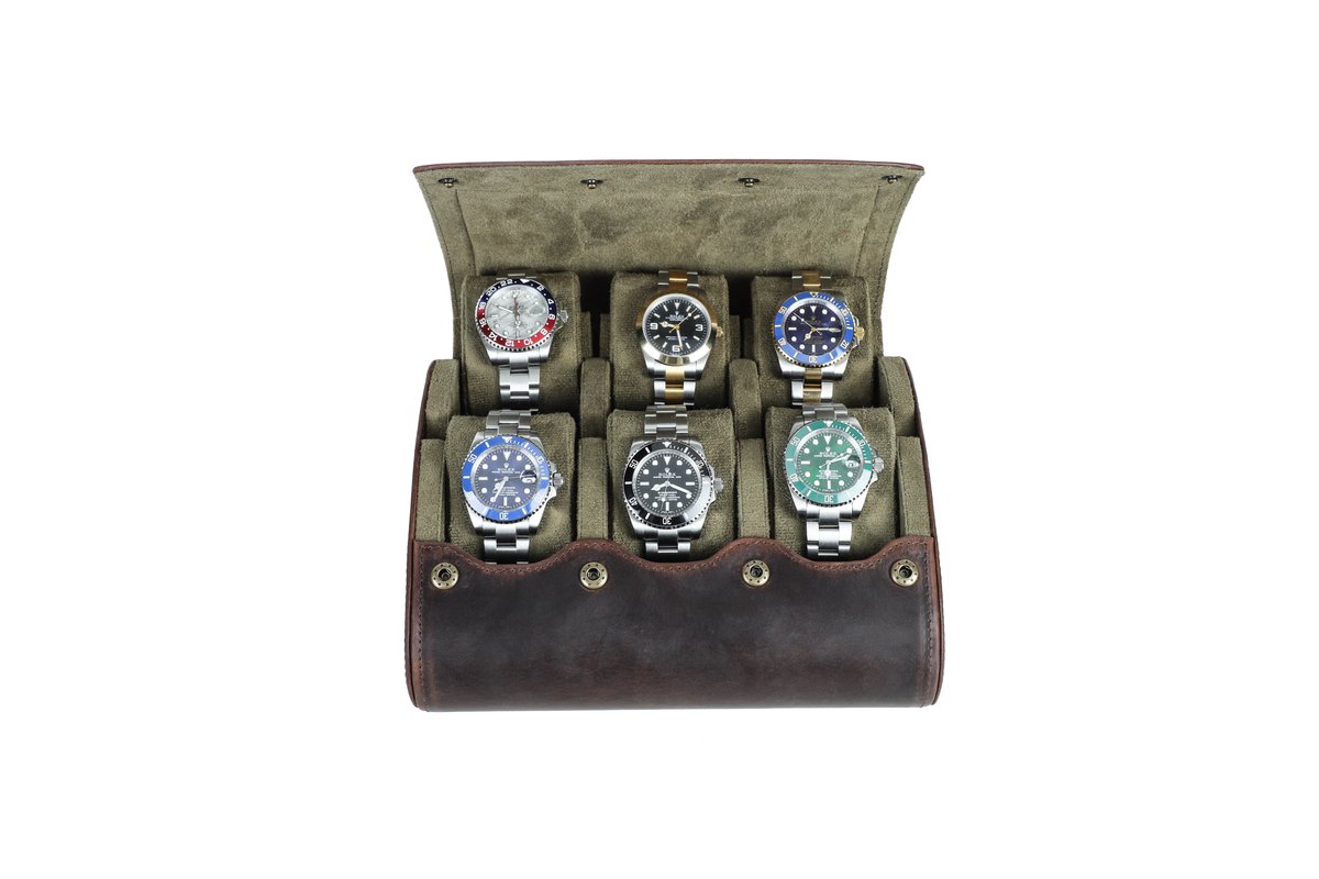 Timezone - Leren Watch roll voor 6 Horloges - Horloge doos - Horloge etui - Horloge reisetui - Horloge Rol