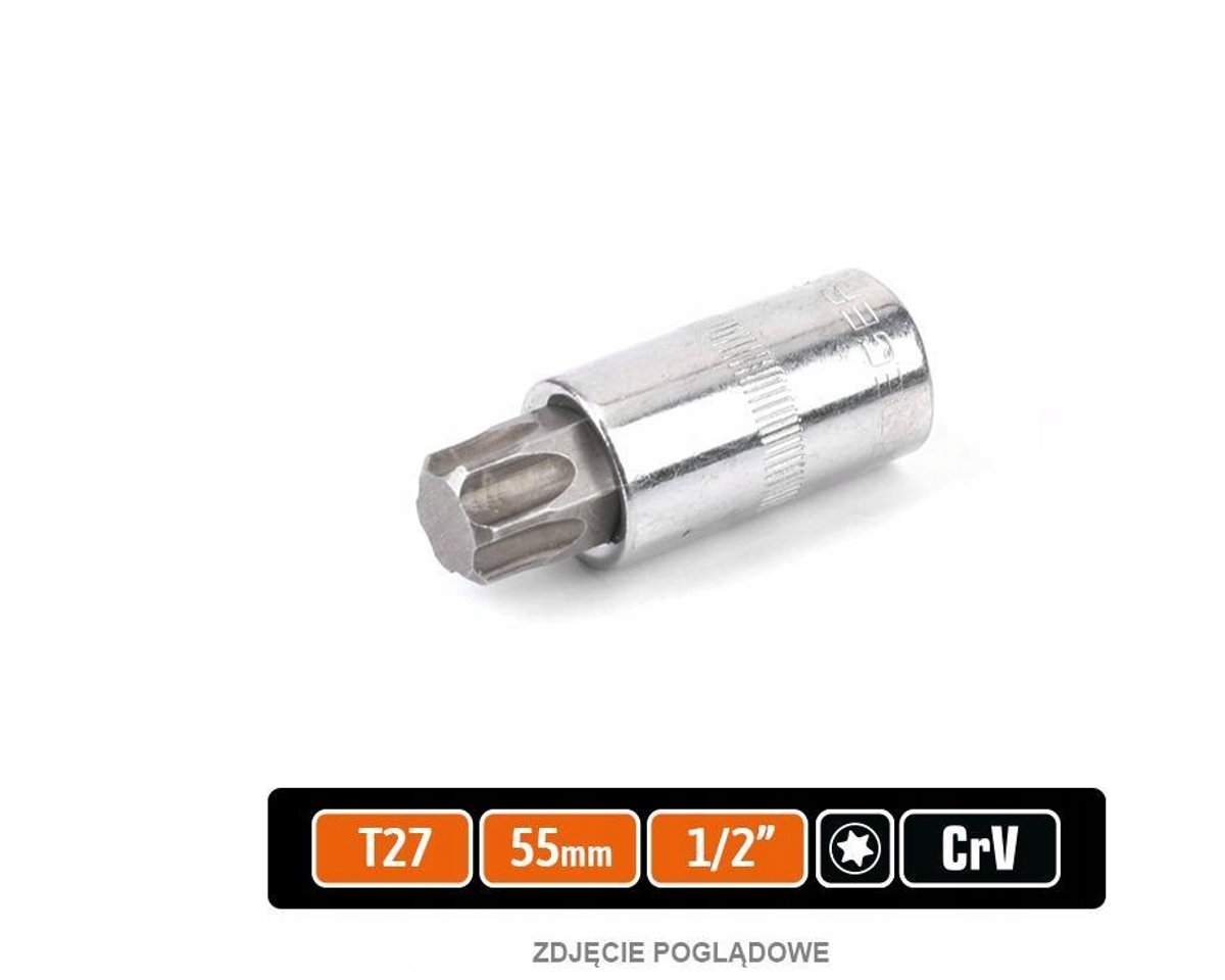 Dopsleutel Torx T27 1/2" 55mm - CRV Staal