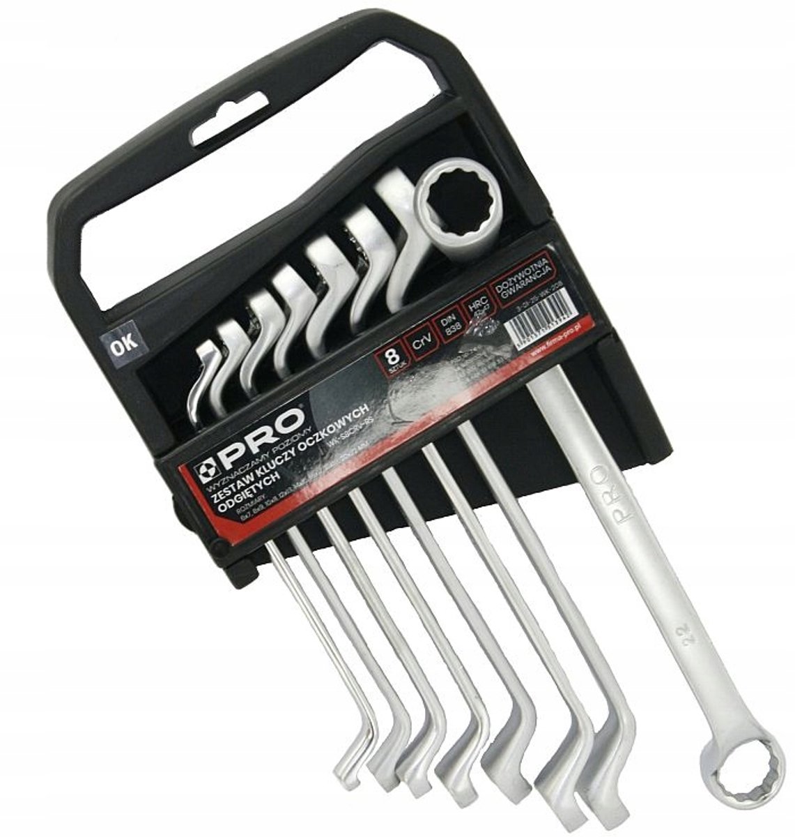 Set van 8 Gebogen Ringsteeksleutels CRV Satiné 6-22mm