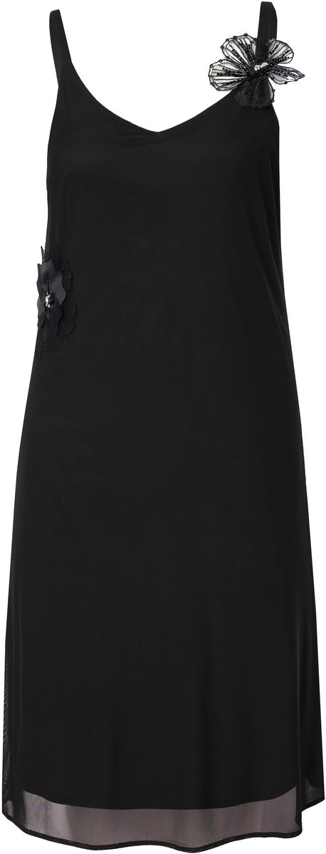 MIAMODA - Dames - Maxi-jurk van mesh A-lijn afneembare 3D-bloem - Zwart - Maat 46