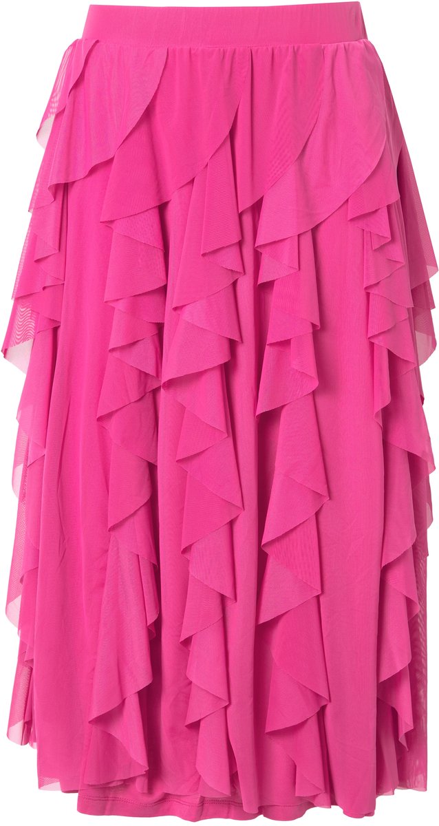 Angel of Style - Dames - Mesh rok A-lijn 3D-volants ondoorzichtige voering - Hibiscusrood - Maat 58