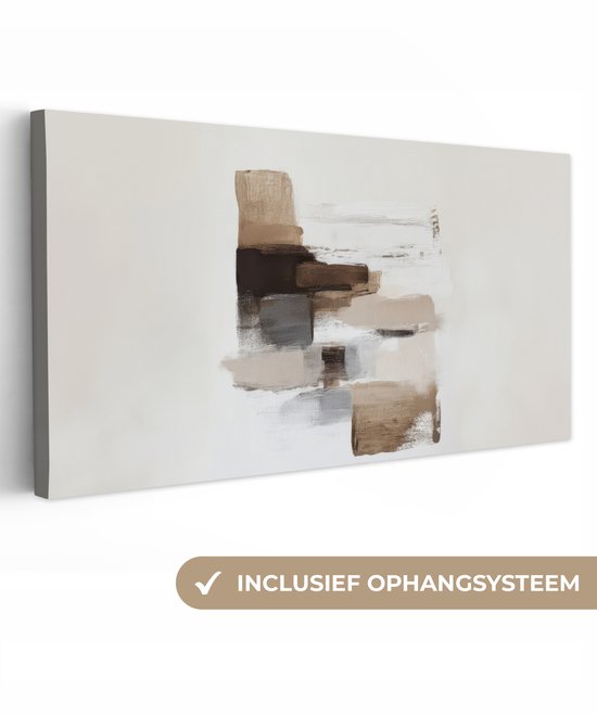 Canvas schilderij 100x50 cm - Exclusieve wanddecoratie Penseelstreken - Balans - Beige - Bruin - Muurdecoratie woonkamer - Slaapkamer decoratie - Kamer accessoires - Schilderijen op canvas